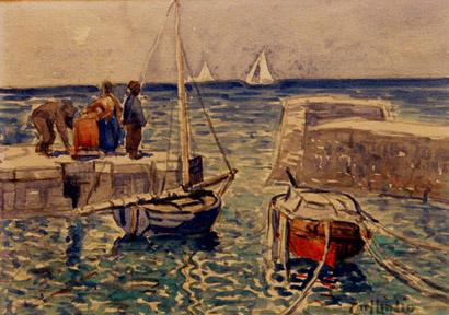 Carl Eric Olaf Lindin, "Untitled (Harbor)", watercolor on paper, c. 1920