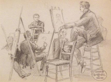 Carl Eric Olaf Lindin, "Drawing Class", graphite on paper, c. 1895-7