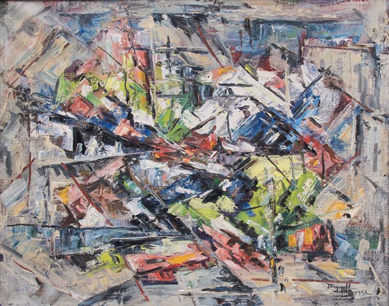 charles bunnell colorado mining district abstract expressionist mid-century modern oil painting for sale broadmoor art academy colorado springs 1950s midmod