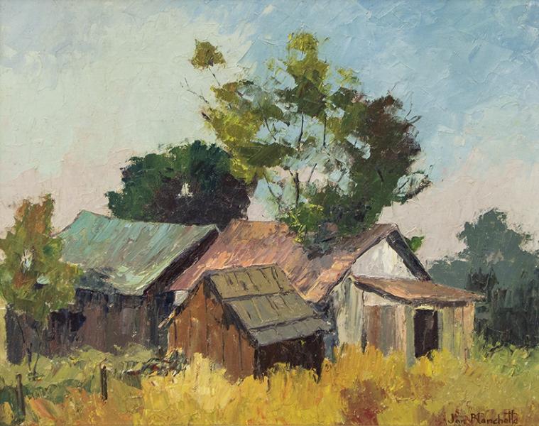 Jon Blanchette art old Barns, Southern California oil painting