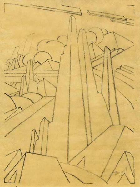 charles ragland bunnell drawing rock formations with clouds modernist 1930s