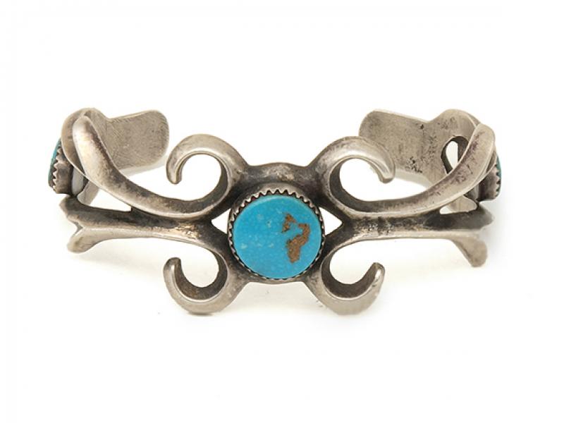 Cuff bracelet, Navajo, mid 20th century, trading post, old pawn turquoise silver sandcast