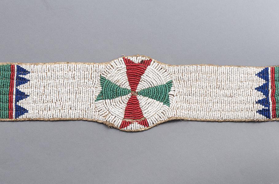 Blanket Strip, Sioux, circa  1890 rosette beaded antique old vintage for sale trade beads