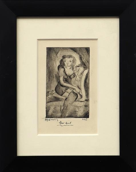 Alfred Morang, Show Girl, lithograph, 1945, 1940s, modern, black, white, woman, portrait, Art, for sale, Denver, Colorado, gallery, purchase, vintage, 
