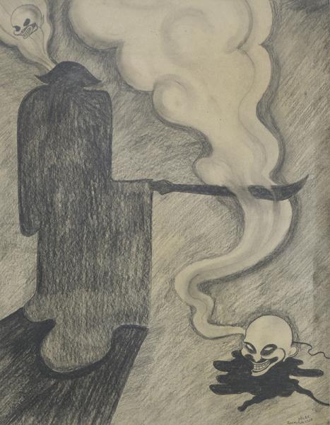Hilaire Hiler original drawing grim reaper avant-garde french france surrealist  vintage art for sale 