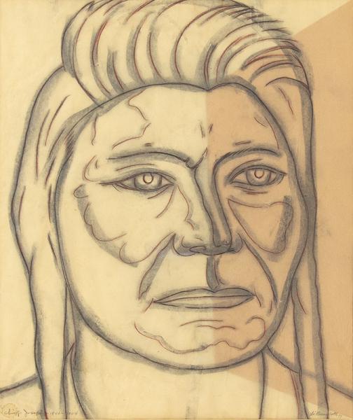 Angelo Di Benedetto drawing for sale, chief joseph native american indian man portrait mural study