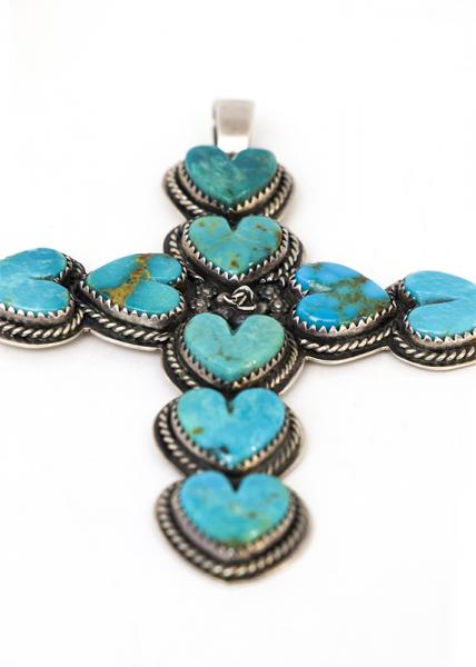 La Rose Ganadonegro pendant cross hearts turquoise silver navajo jewelry