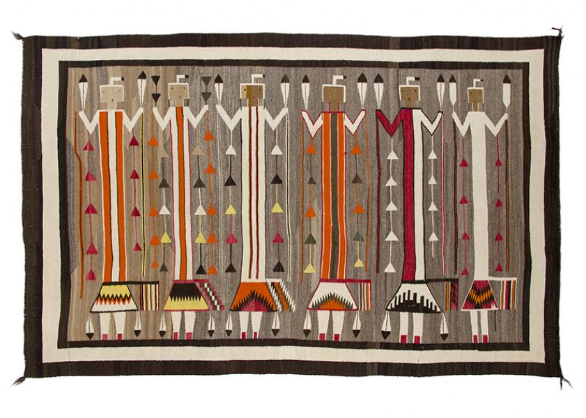 Yei Rug vintage old navajo rug textile pictorial weaving