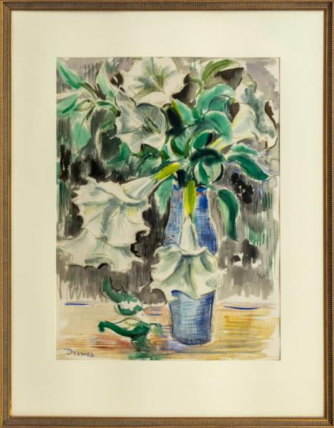 Werner Drewes, Datura Stramonium, Still Life,  Datura, stramonii, Flowers, 1930, 1940, 1950, painting,  watercolor, modernist, modernism, Fine art, art, for sale, buy, purchase, Denver, Colorado, gallery, historic, antique, vintage, artwork, original, authentic 