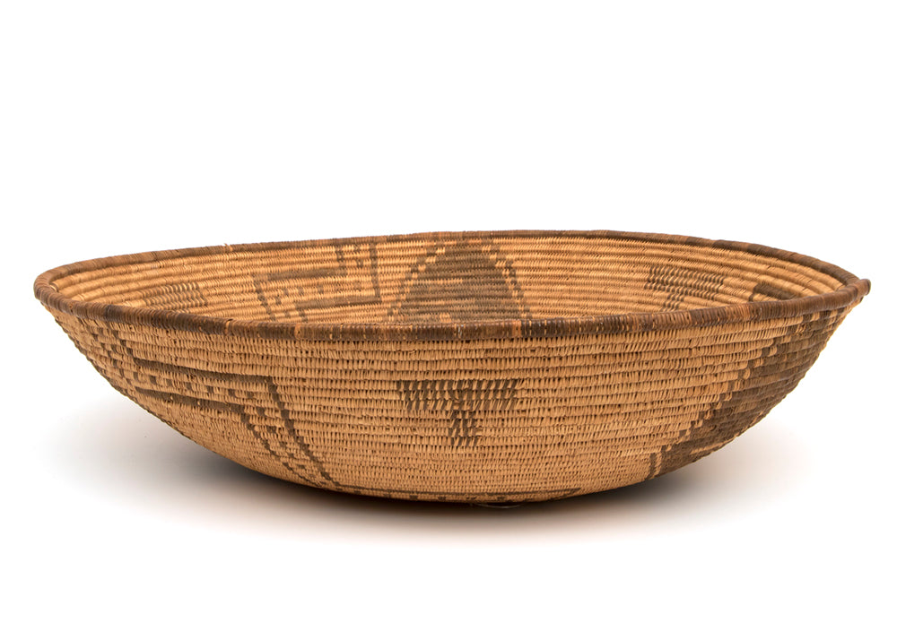Shallow Basketry Bowl with Pinwheel and Cross Pattern, circa 1890