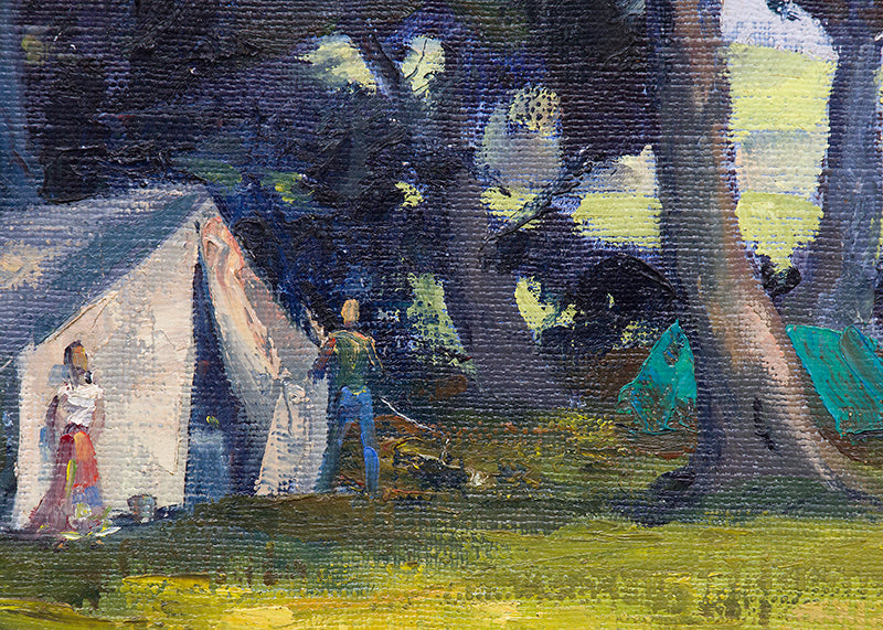 Mendocino Hippies (California Landscape with Campers), Painting, circa 1960