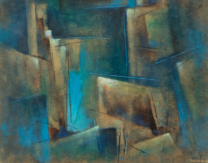 Untitled (Abstract in Green, Blue & Dark Yellow), Painting, 1957