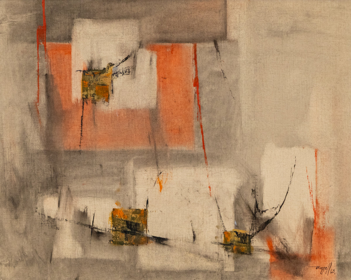 Untitled (Abstract in Gray, White, Orange, Red, Yellow and Black ), Painting, 1963