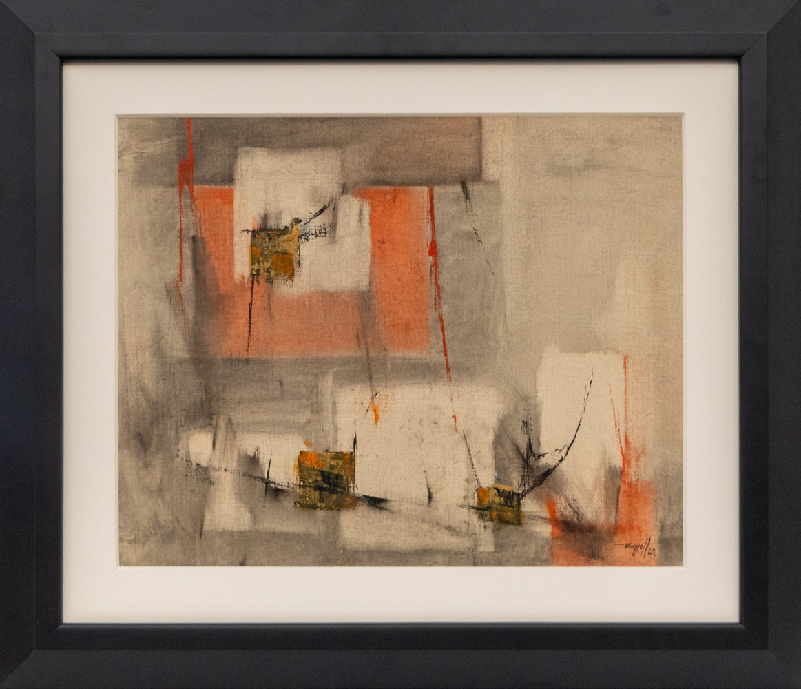 Untitled (Abstract in Gray, White, Orange, Red, Yellow and Black ), Painting, 1963