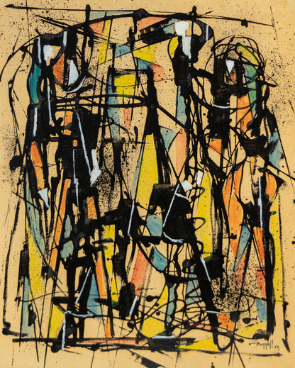 Untitled (Abstract in Orange, Blue, Yellow, Black, and White), Painting, 1954