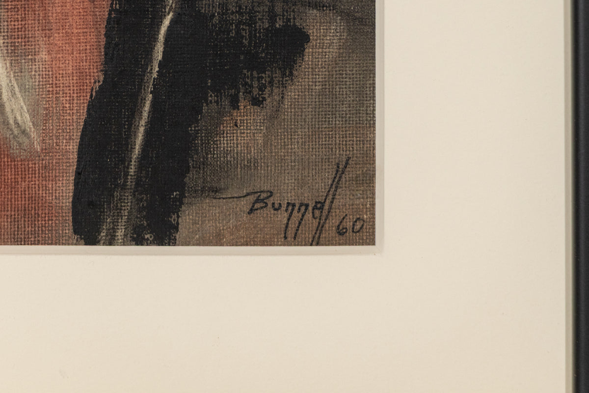 Untitled (Abstract in Black, Yellow, Rust, and Cyan), Painting, dated 1960