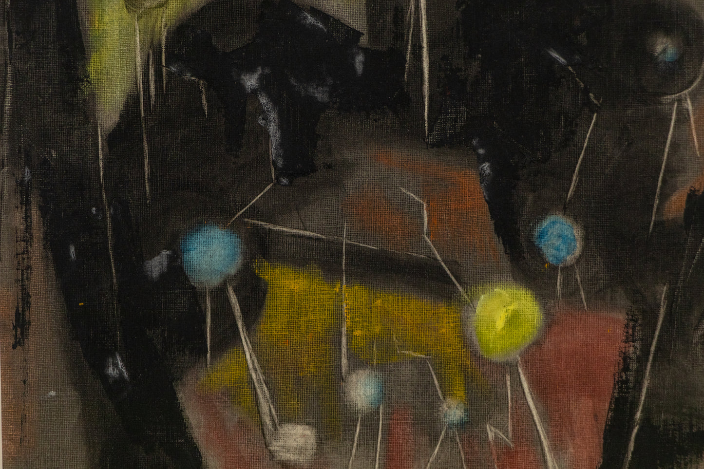 Untitled (Abstract in Black, Yellow, Rust, and Cyan), Painting, dated 1960