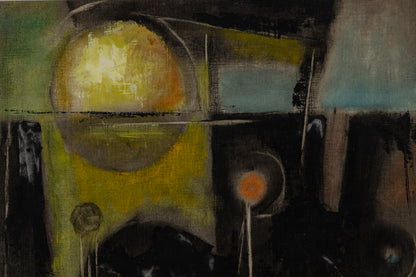 Untitled (Abstract in Black, Yellow, Rust, and Cyan), Painting, dated 1960
