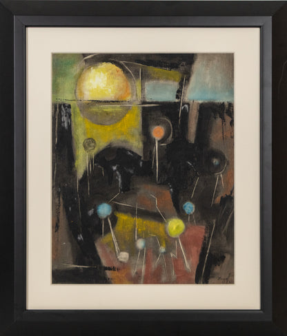Untitled (Abstract in Black, Yellow, Rust, and Cyan), Painting, dated 1960
