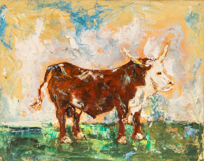 Charles Bunnell (1897-1968) artwork for sale. Untitled (Bull in a Field), Painting, 1961, Denver, Colorado, Art Gallery)