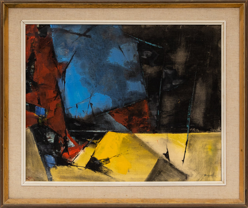 Untitled (Abstract Expressionist Composition in Yellow, Blue Red and Black), Painting, 1959