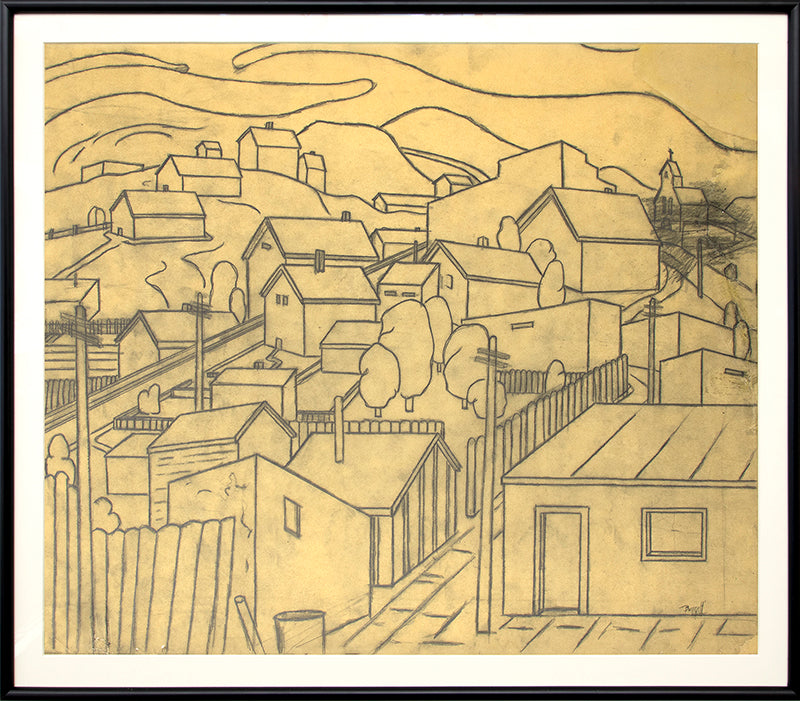 Untitled (Houses and Hills), Drawing, circa 1935