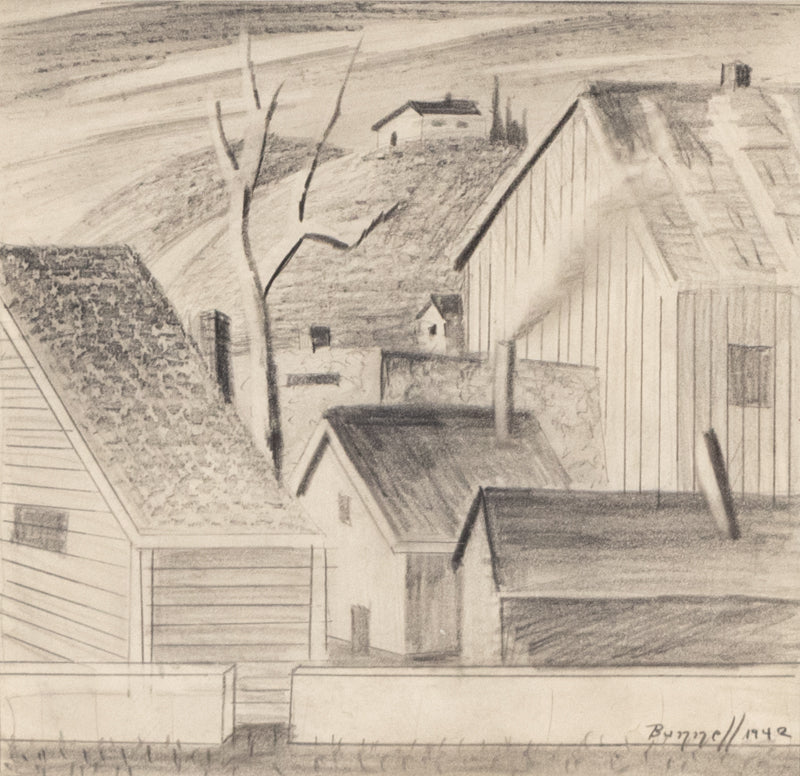 Untitled (Houses and Tree, Colorado), Drawing, 1942