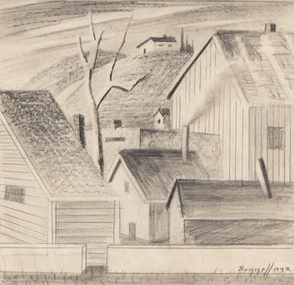Untitled (Houses and Tree, Colorado), Drawing, 1942