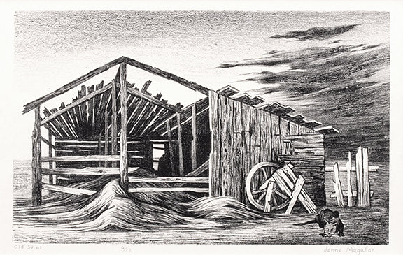 Jenne Magafan, Old Shed (Colorado), circa 1942, lithograph on paper Print
