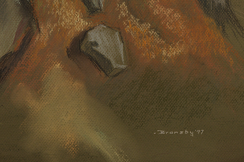 The Cliff (Colorado), Painting, 1997, Eric Bransby (1916-2020), Painting, 19 ¼ x 25 ½ inches, Shipbox: ShipBox-M, Horizontal, Medium, Framed, pastel, 1997, 1950-1999, 1990s, 20th CENTURY (1900-1999), Eric, Bransby, American Modernism, Landscape, Mountains, Broadmoor Art Academy - Colorado Springs Fine Arts Center, Colorado, Fine Art