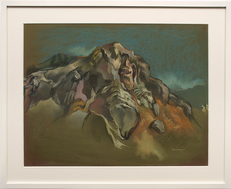 The Cliff (Colorado), Painting, 1997, Eric Bransby (1916-2020), Painting, 19 ¼ x 25 ½ inches, Shipbox: ShipBox-M, Horizontal, Medium, Framed, pastel, 1997, 1950-1999, 1990s, 20th CENTURY (1900-1999), Eric, Bransby, American Modernism, Landscape, Mountains, Broadmoor Art Academy - Colorado Springs Fine Arts Center, Colorado, Fine Art