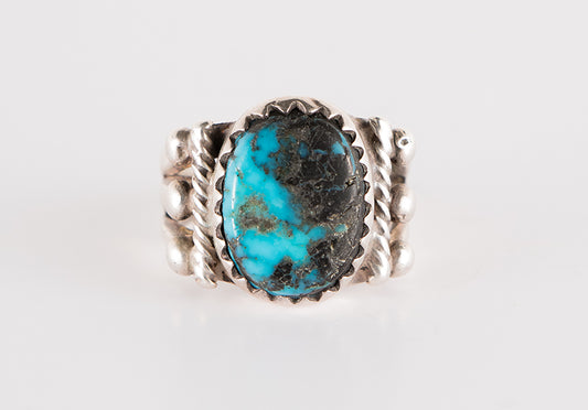 Navajo (Diné) artwork for sale. Silver and Turquoise Ring, circa 1940, Denver, Colorado, Art Gallery)