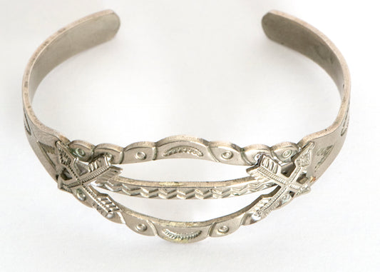 Navajo (Diné) artwork for sale. Silver Stamped Cuff Bracelet with Arrow Motifs, circa 1950, Denver, Colorado, Art Gallery)
