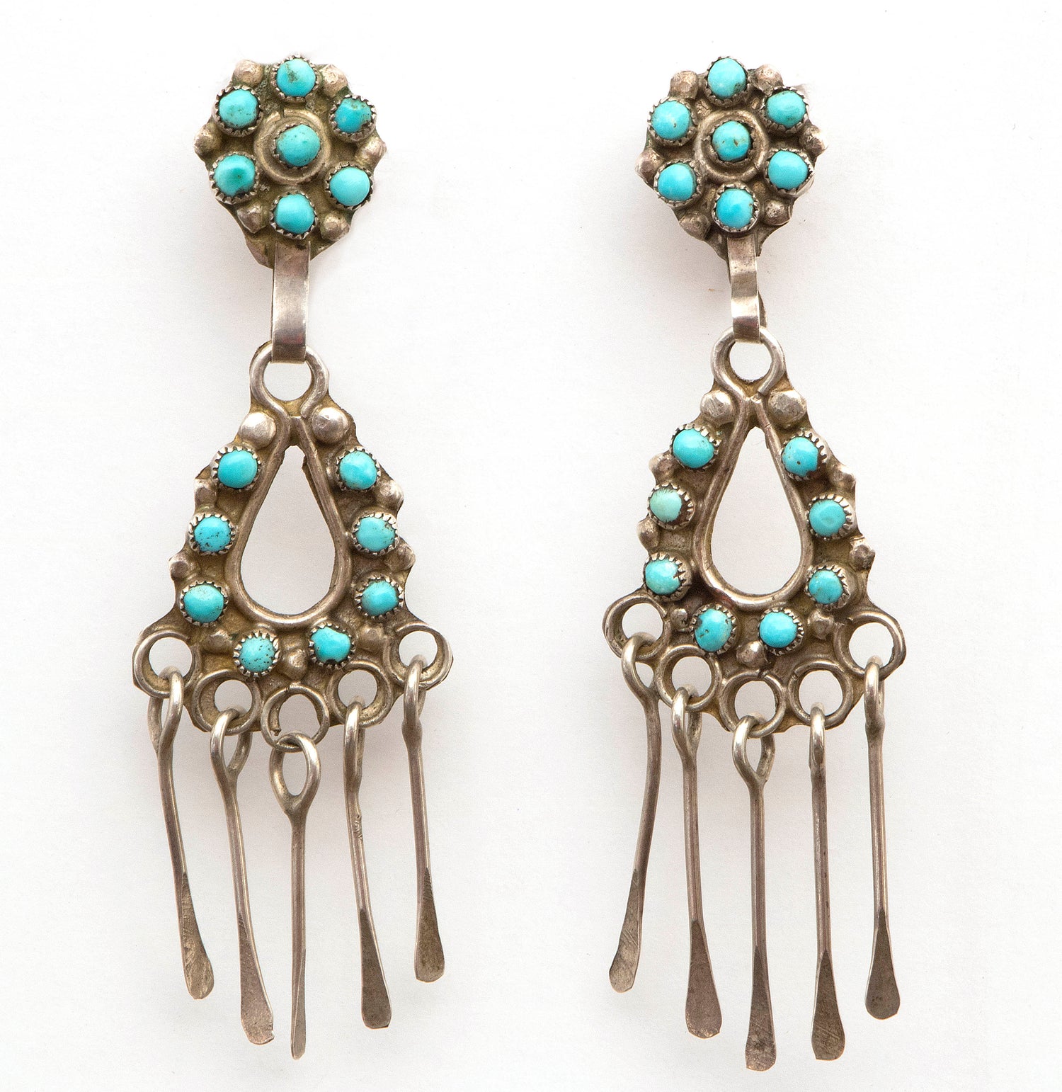 Zuni artwork for sale. Silver and Turquoise Earrings, circa 1950, Denver, Colorado, Art Gallery)