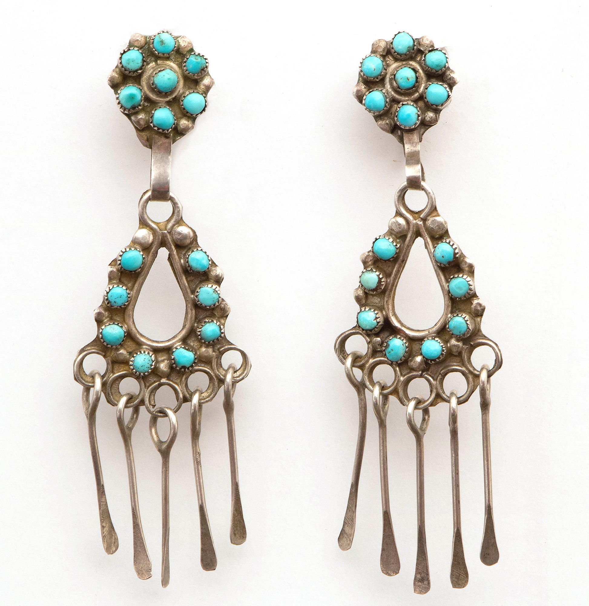 Zuni artwork for sale. Silver and Turquoise Earrings, circa 1950, Denver, Colorado, Art Gallery)
