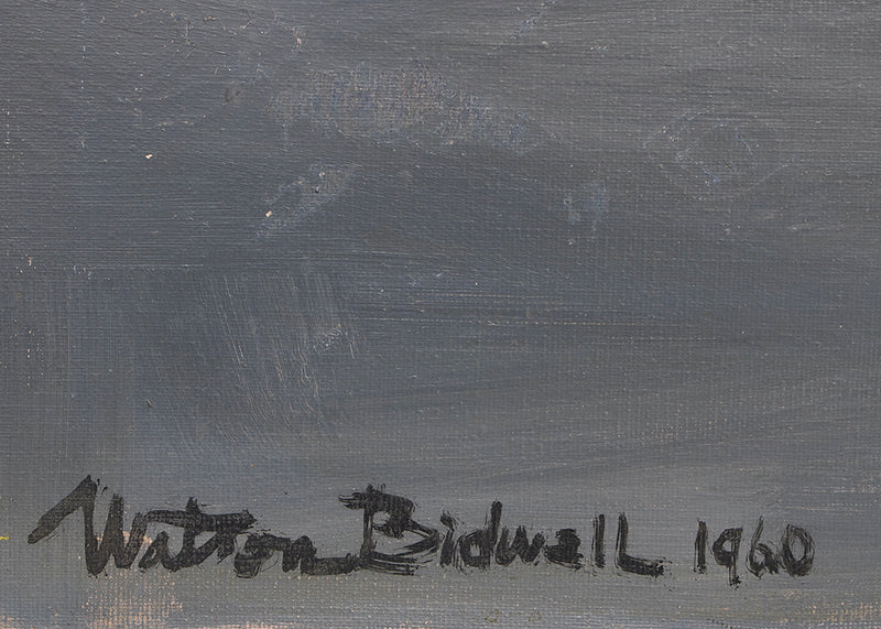 Along the Way (Abstract in Gray, Black, White, Yellow, and Orange), Painting, dated 1960