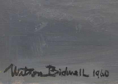 Along the Way (Abstract in Gray, Black, White, Yellow, and Orange), Painting, dated 1960