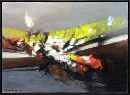 Along the Way (Abstract in Gray, Black, White, Yellow, and Orange), Painting, dated 1960