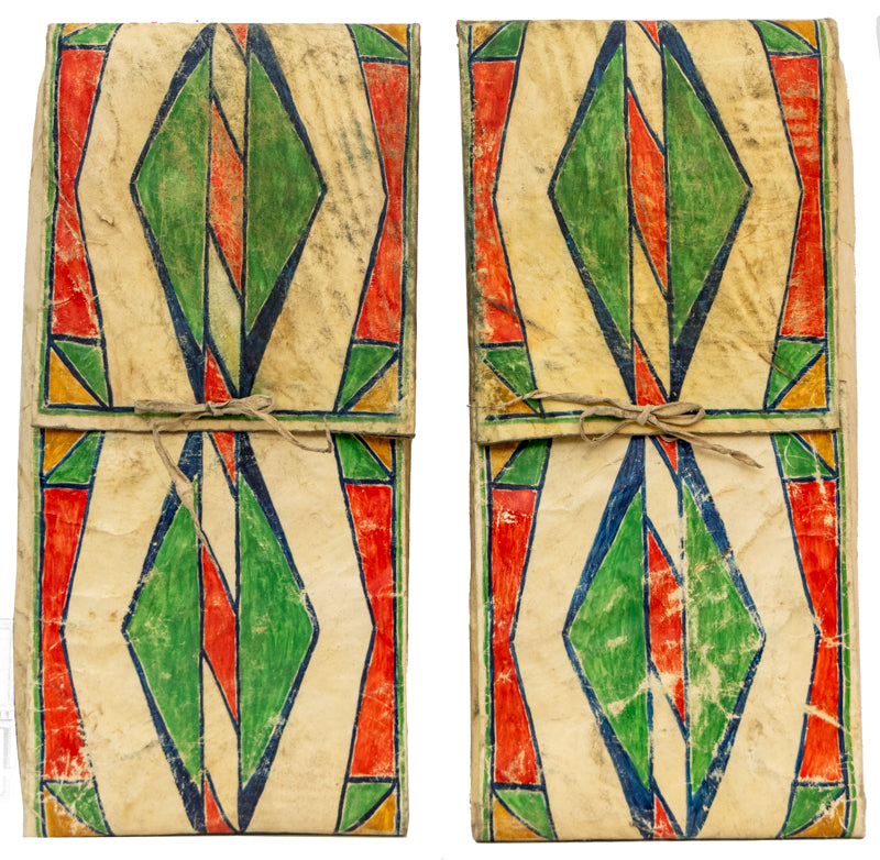 Sioux Painted Parfleche Box, circa 1900, Sioux, antique native american art, Horizontal, Small, pigments, hide, circa 1900, 1890s, 1900-1949, 1900s (1900-1909), 20th CENTURY (1900-1999), Abstract, Trading Post Era (1900-1950) Native American Art, Transitional Period (1875-1900) , Western & Native American, 8 x 17 x 8 inches