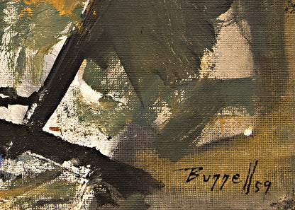 Untitled (Abstract in Black, Blue, White, and Gold), Painting, 1959