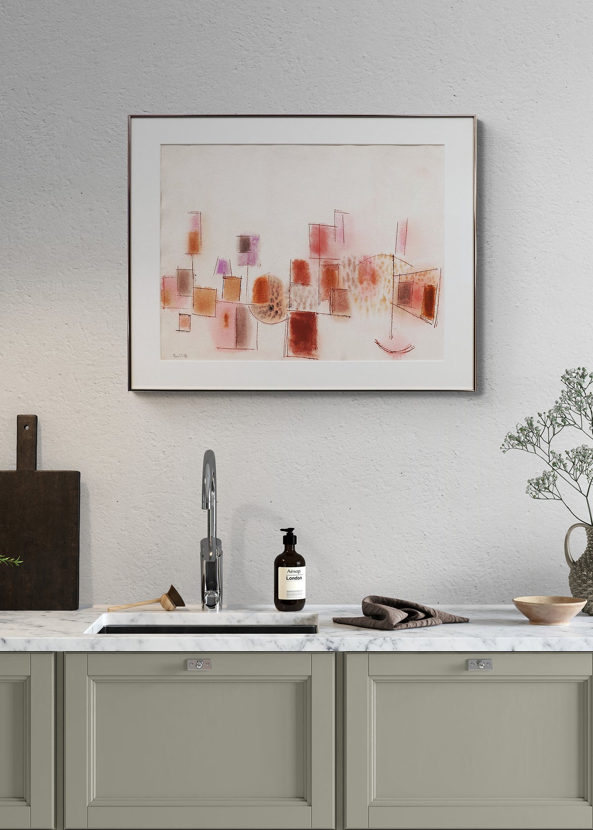 Untitled (Geometric Abstract in Red, Pink, and Taupe), Painting