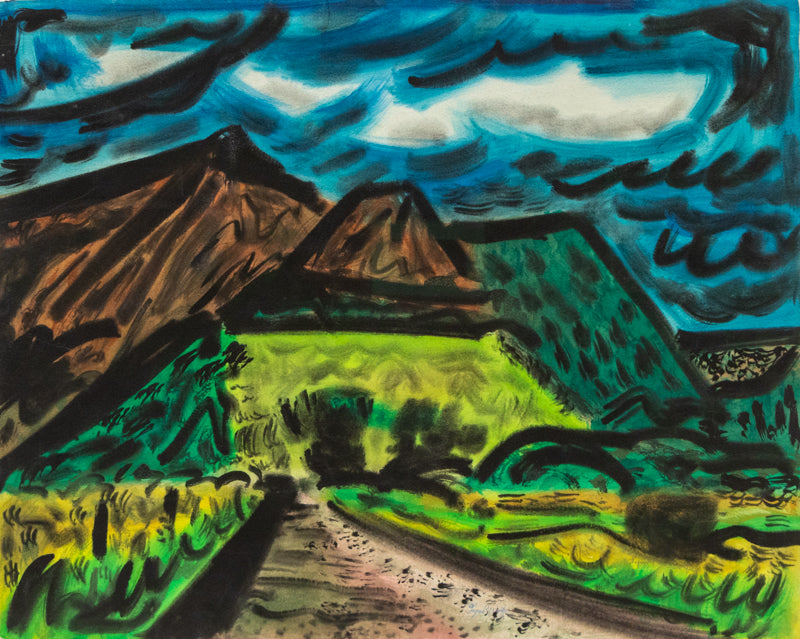 Lynn Wolfe (1917-2019) artwork for sale. Untitled (Semi Abstract Mountain Landscape), Painting