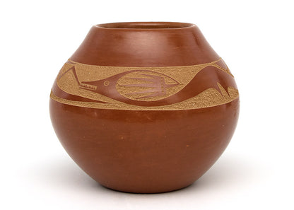 San Ildefonso artwork for sale. Redware Pottery Olla with Avanyu Water Serpent by Tony Da (1940-2008), Denver, Colorado, Art Gallery)