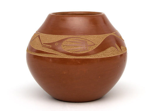 San Ildefonso artwork for sale. Redware Pottery Olla with Avanyu Water Serpent by Tony Da (1940-2008), Denver, Colorado, Art Gallery)