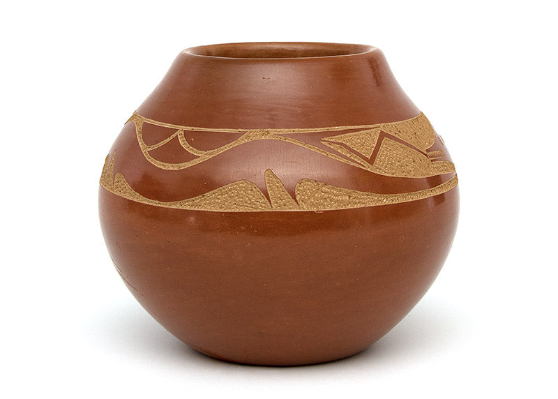 San Ildefonso artwork for sale. Redware Pottery Olla with Avanyu Water Serpent by Tony Da (1940-2008), Denver, Colorado, Art Gallery)