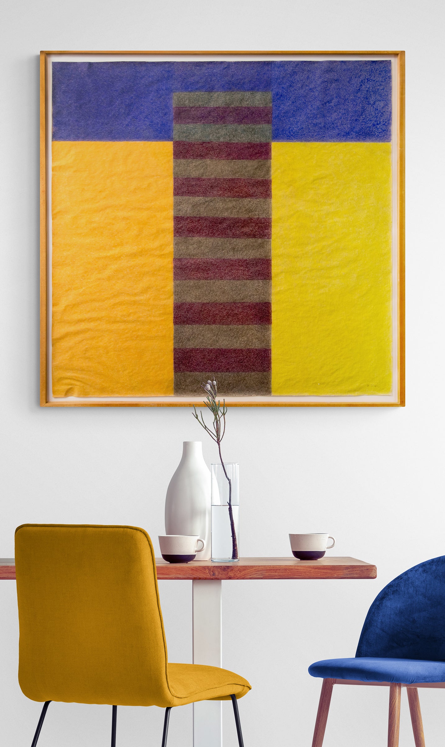 Boat Walk (Abstract in Blue, Yellow, Brown, and Maroon), Drawing, 1986