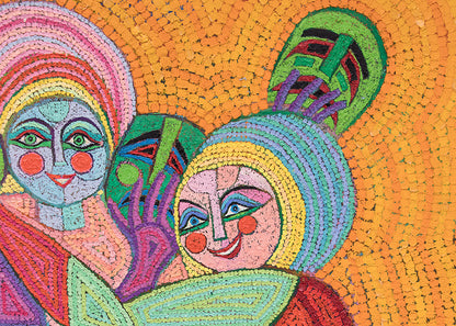 Behind The Masks (Three Women with Masks), Painting, circa 1990