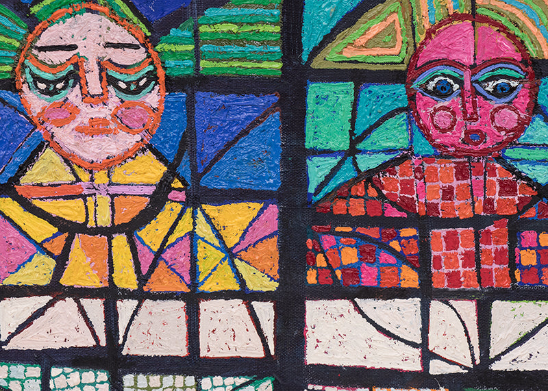 Conference in an Upside Down World (Sixteen Figures), Painting, 1990