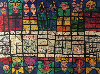 Conference in an Upside Down World (Sixteen Figures), Painting, 1990
