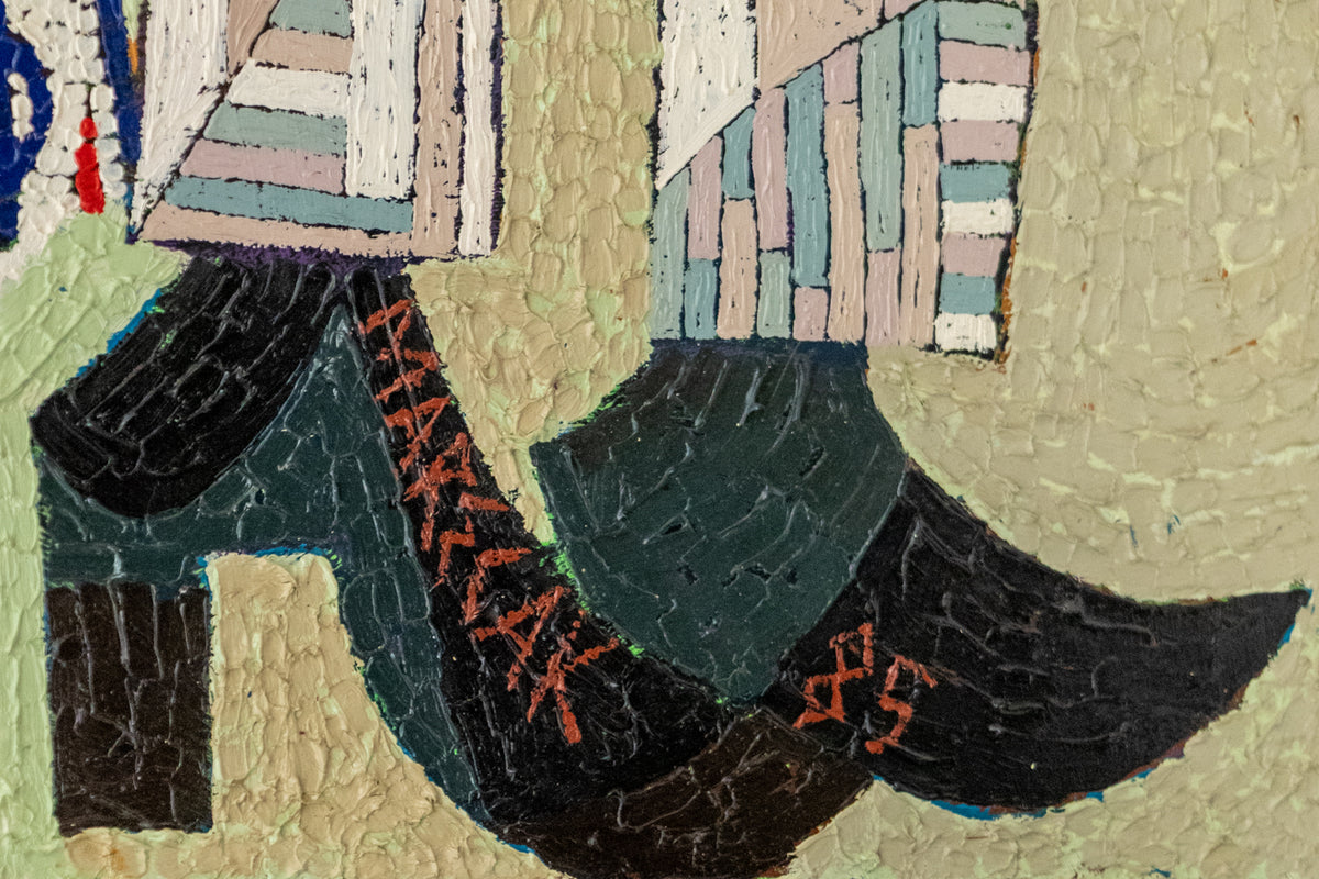 Good Guys and Bad Guys in an Upside Down World (Four Abstracted Figures), Painting, 1985